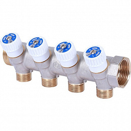 STOUT Коллектор распределительный 3/4", 4 отвода 1/2" плоское уплотнение