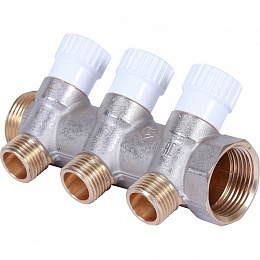 STOUT Коллектор распределительный 3/4", 3 отвода 1/2" плоское уплотнение