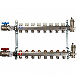 Коллектор из нержавеющей стали в сборе STOUT с вентилями 1"/3/4"x8 вых.